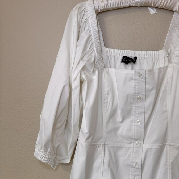 Danielle Bernstein Dress Womens 12 White Puff Sleeve Mini Square Neck Pockets - Picture 2 of 8